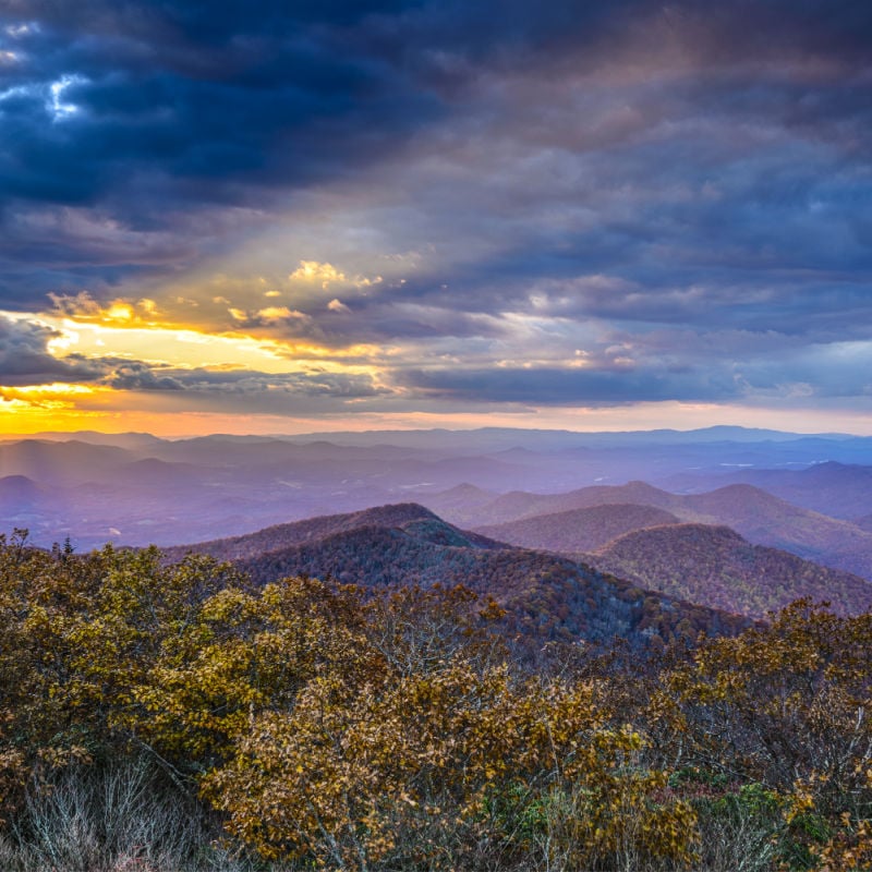 blue ridge mountains in northern georgia at sunset