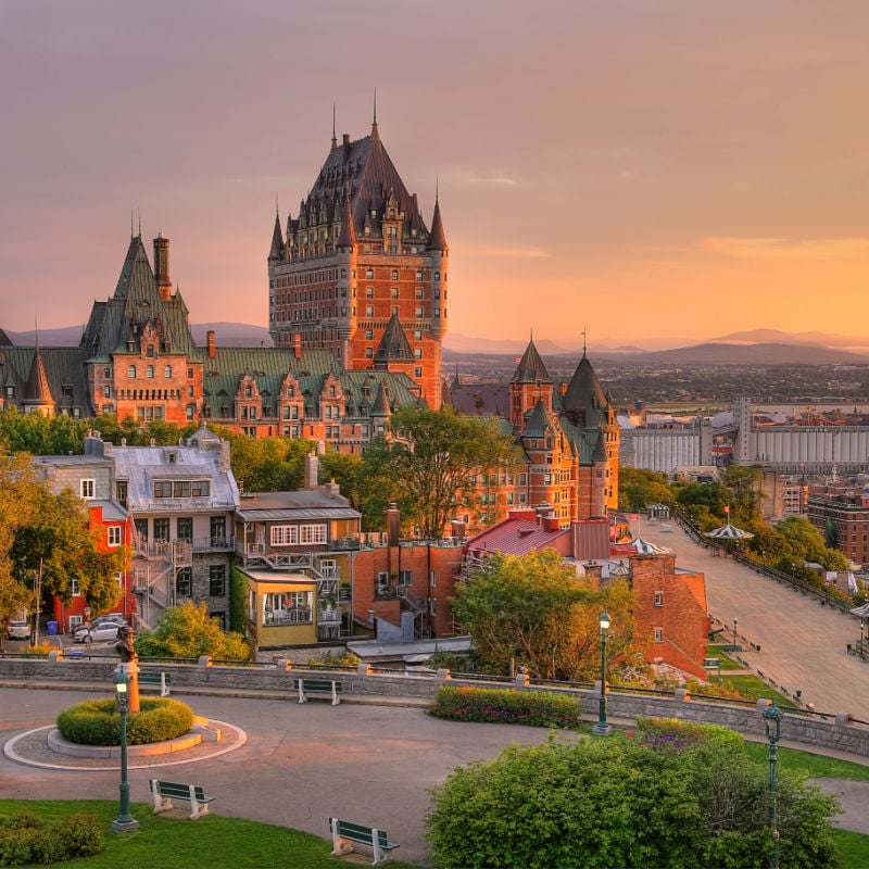 frontenac castle at sunset in old quebec city canada