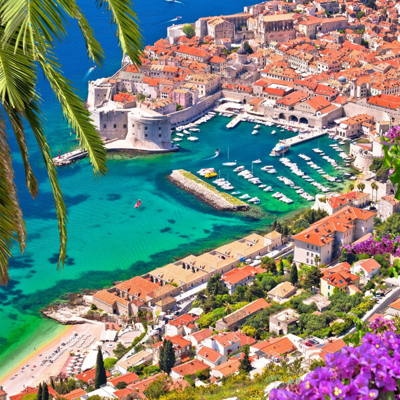 Town of Dubrovnik heritage harbor view from above, Dalmatia region of Croatia