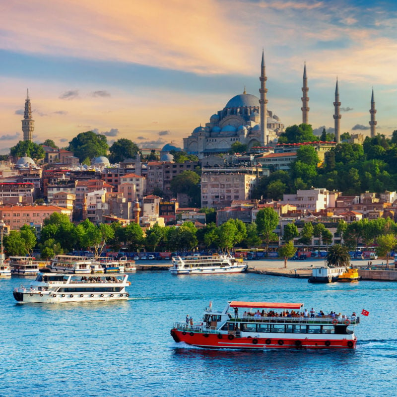 Boats Traveling Down The Golden Horn In Istanbul, Turkiye, Middle East, Eastern Europe