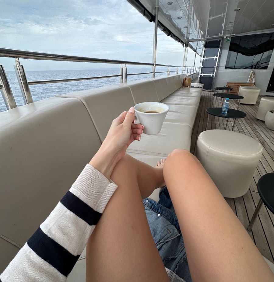 coffee on bow deck yacht