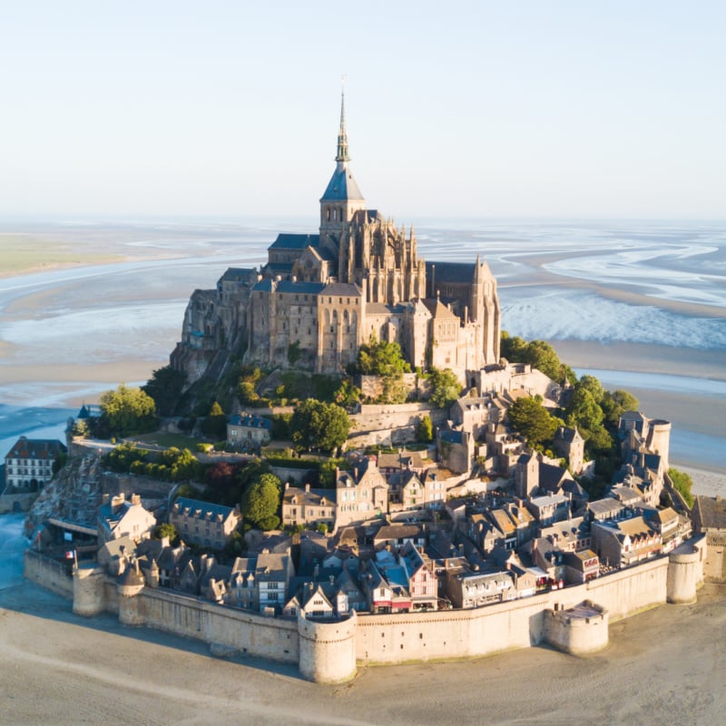 mont saint michel island on the beach in normandy france