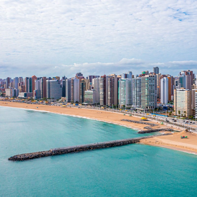 the coastline and beach at the city of fortaleza in brazil