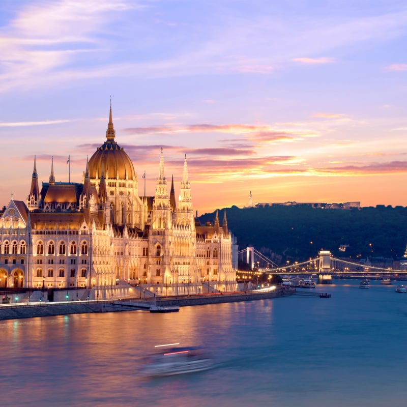 the hungary parliament at dusk