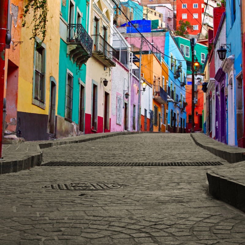 vibrant street in guanajuato mexico