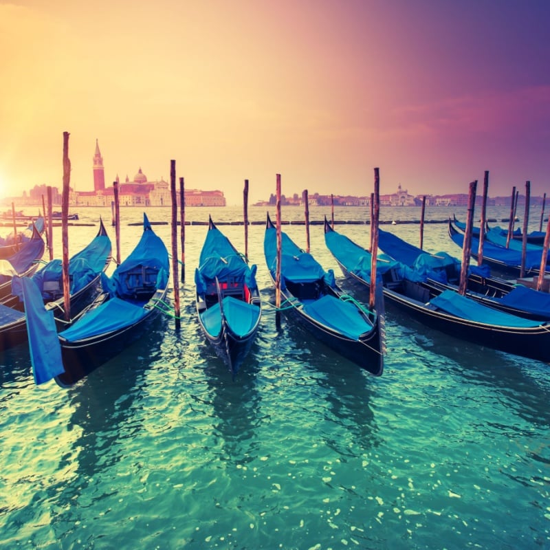 Amazing view of Grand Canal at sunset with San Giorgio Maggiore church. San Marco, Venice