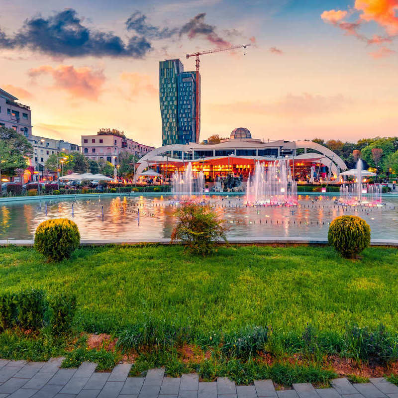 Modernist Architecture And Modern Park In Tirana, The Capital City Of Albania, South Eastern Europe, Balkan Peninsula