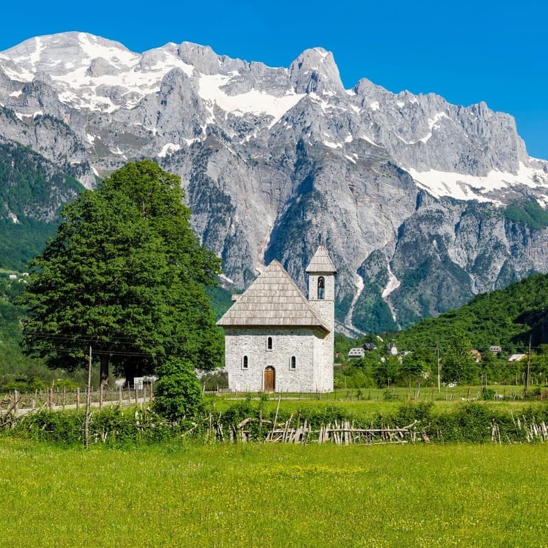 Old Catholic Church In The Historic Village Of Theth, Albanian Alps, Accursed Mountains Of Albania, South Eastern Europe