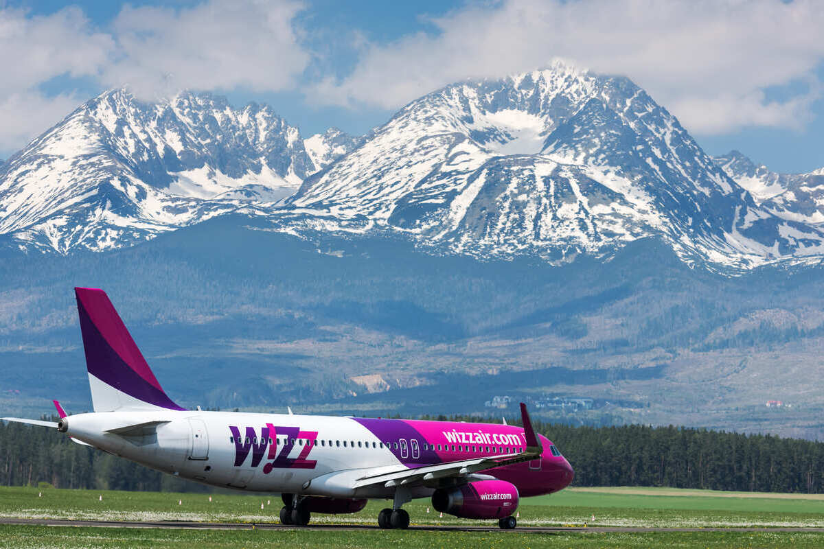 Wizz Air Aircraft Taking Off With A Snowy Mountain In The Background