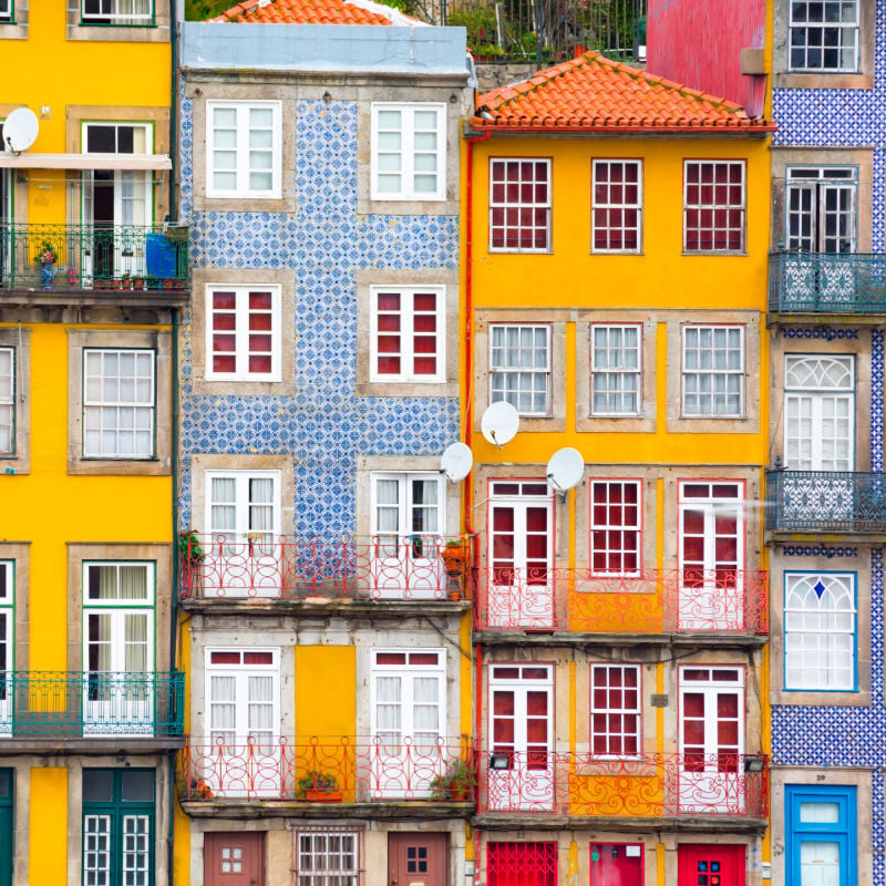 colorful houses in ribera the old town of porto portugal