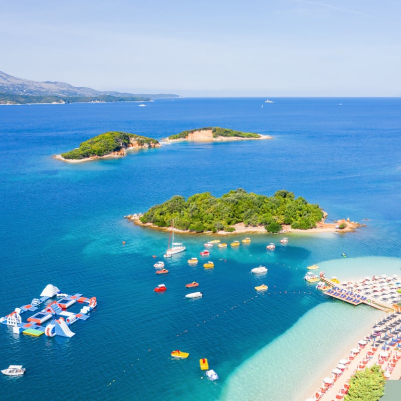 Aerial View Of Ksamil Beaches In Albania, South Eastern Europe