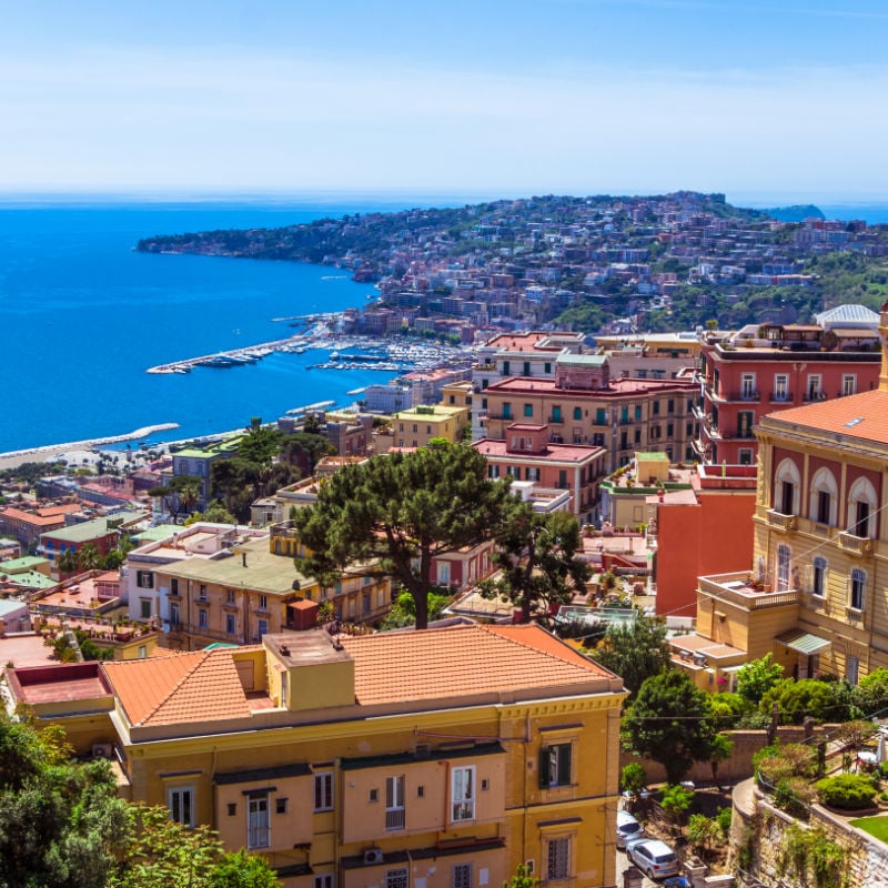 sea and city of naples italy