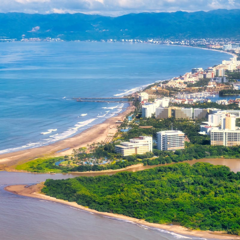 nuevo nayarit coastline lined with beach resorts