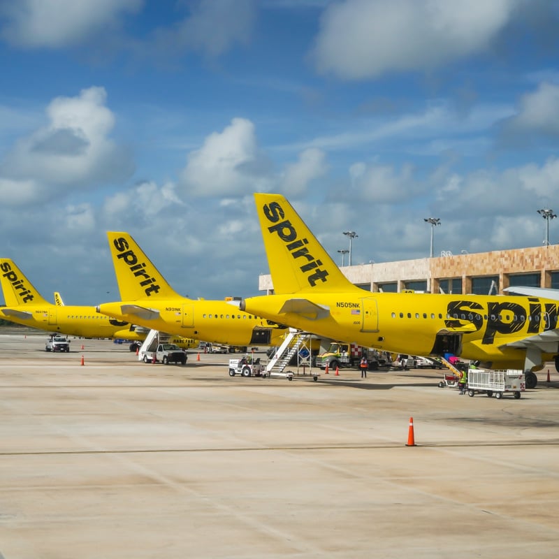 Spirit Planes At Cancun At The Tarmac In Cancun Airport, Mexico