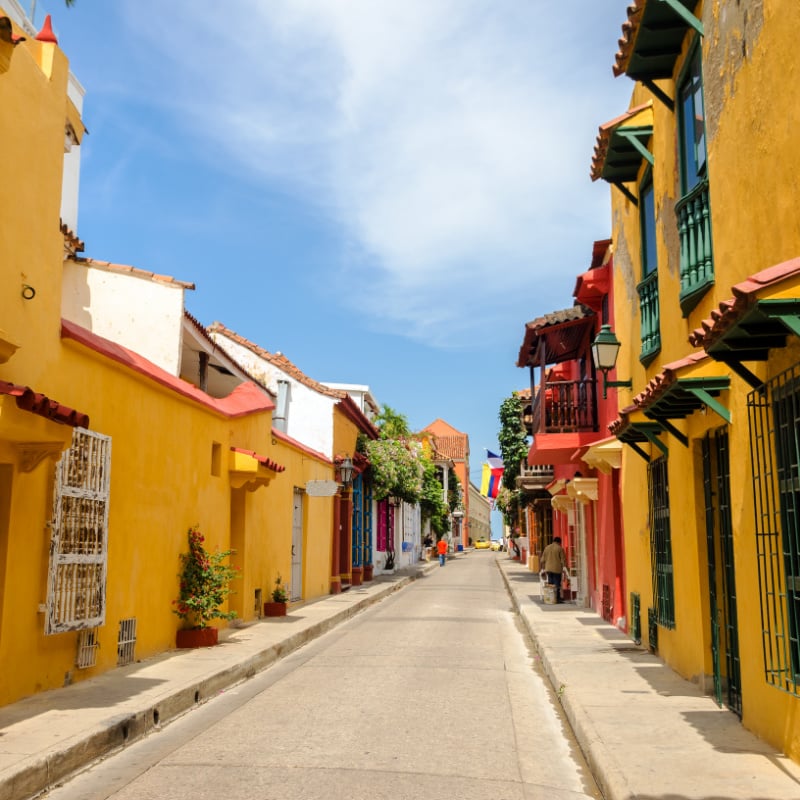 typical street in cartagena, colombia