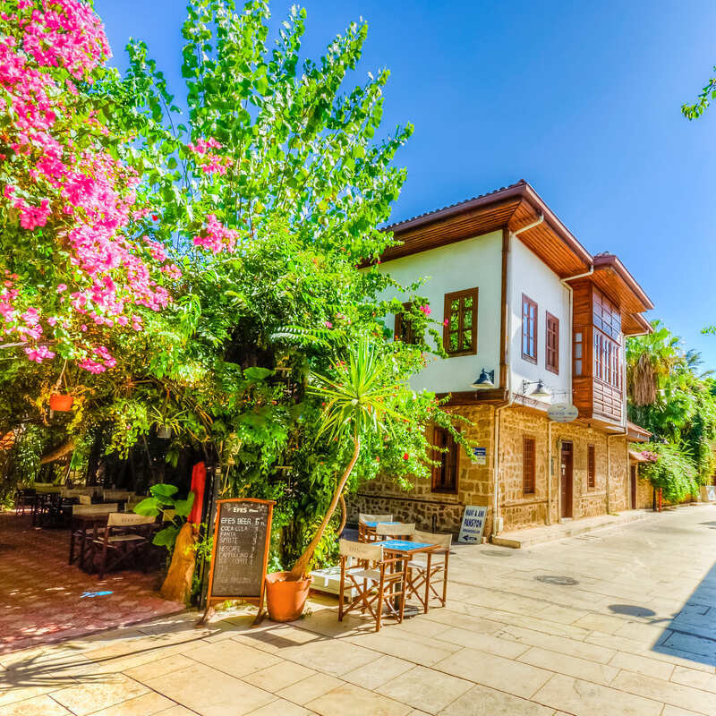 An Old Street In Kaleici Replete With Vines And Flowers, Lined With Historical Ottoman Era Houses, Kaleici, Antalya Old Town, East Mediterranean Coast Of Turkiye, Western Asia