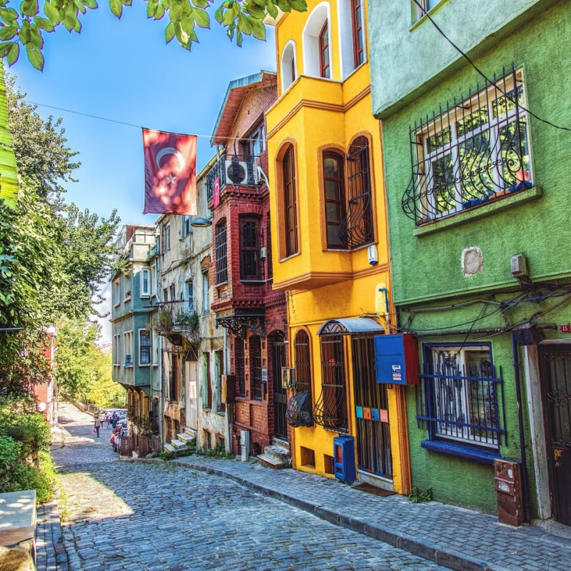 Balat district street view in Istanbul. Balat is popular tourist attraction in Istanbul, Turkey.