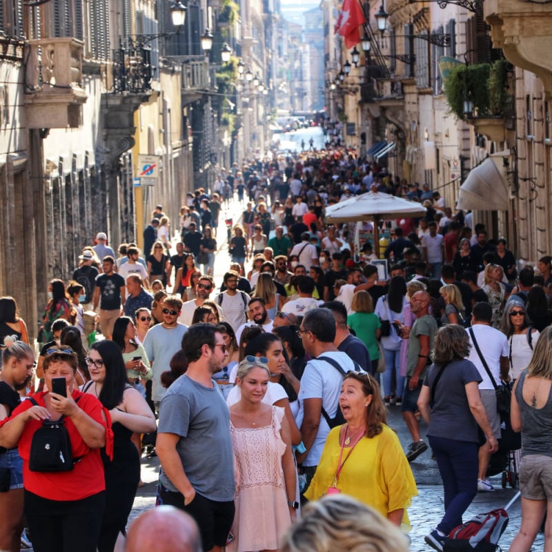 Crowded street in Rome, Italy