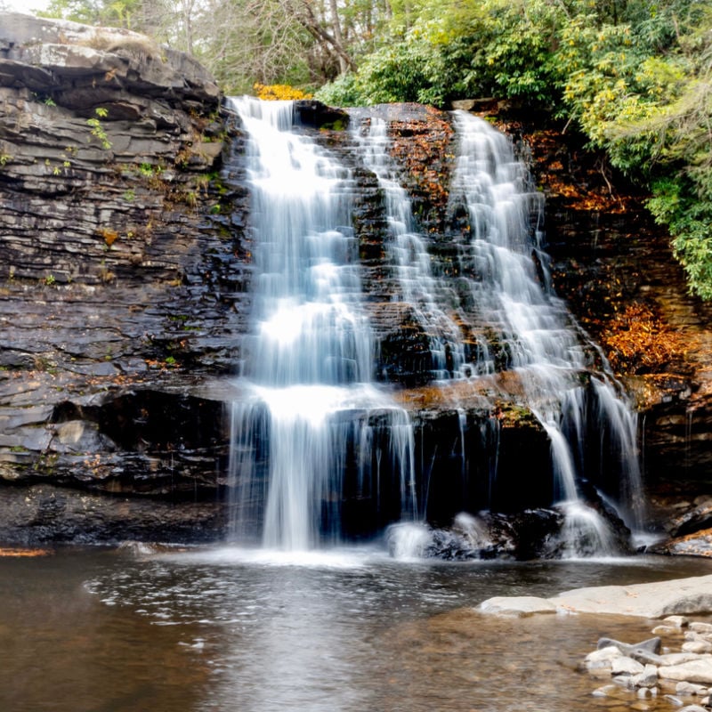 Flowing waterfall in Swallow Falls State Park of Maryland