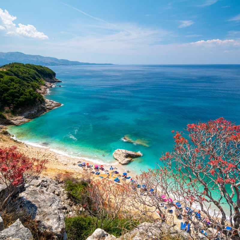 Pulebardha Beach Between Ksamil And Saranda In Albania, South Eastern Europe