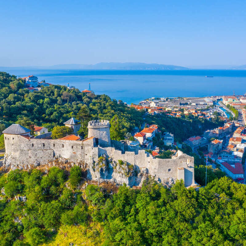 Aerial View Of Rijeka And Trsat Fortress In Istria, Croatia, Adriatic Coast Of Southern Europe