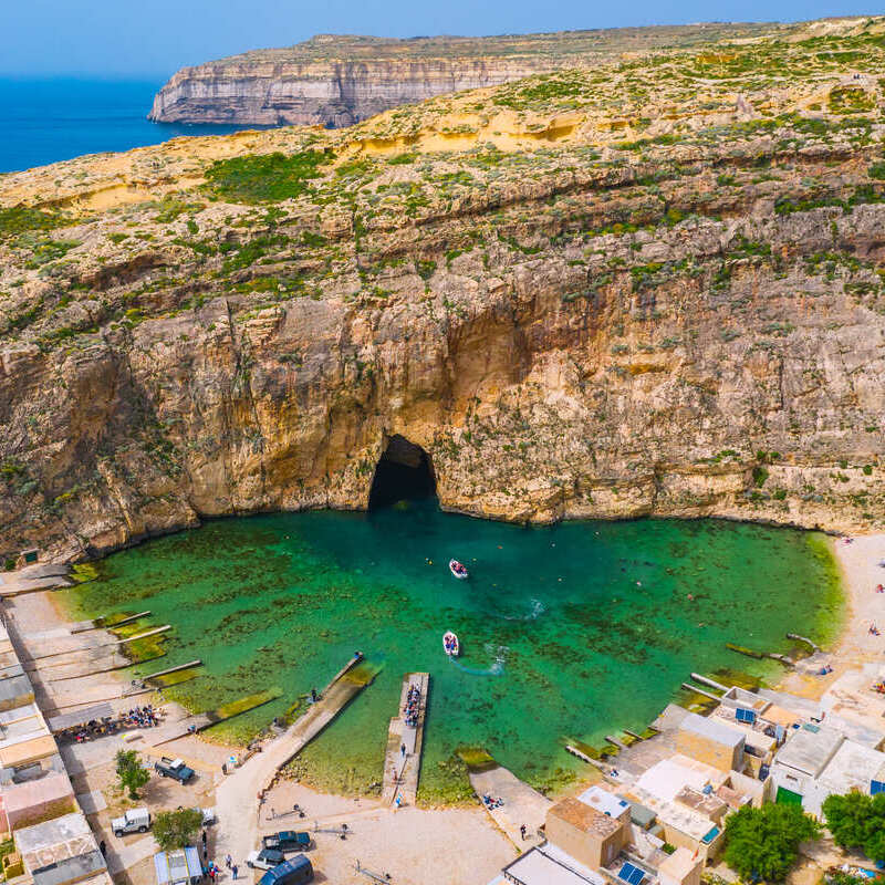 Aerial View Of The Inland Sea In Gozo, Malta, Mediterranean Sea, Southern Europe