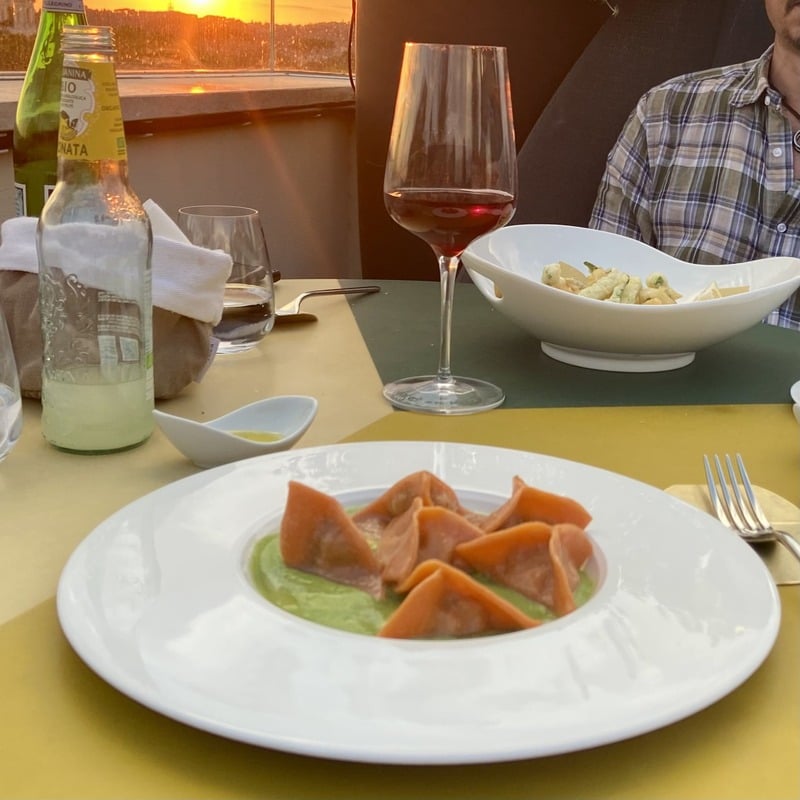 Alfresco Dinner, Traditional Italian Pasta And Wine At Sunset, Rome, Italy