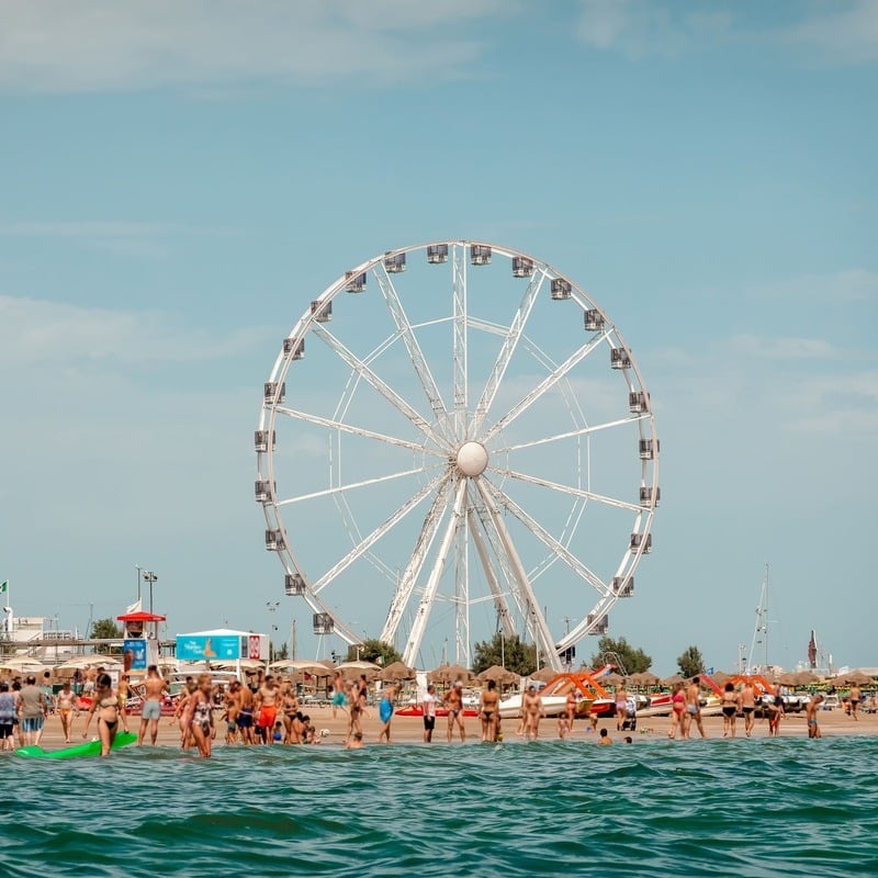 Beachfront Ferris Wheel In Rimini By The Adriatic Sea, Mediterranean Sea In Italy, Southern Europe