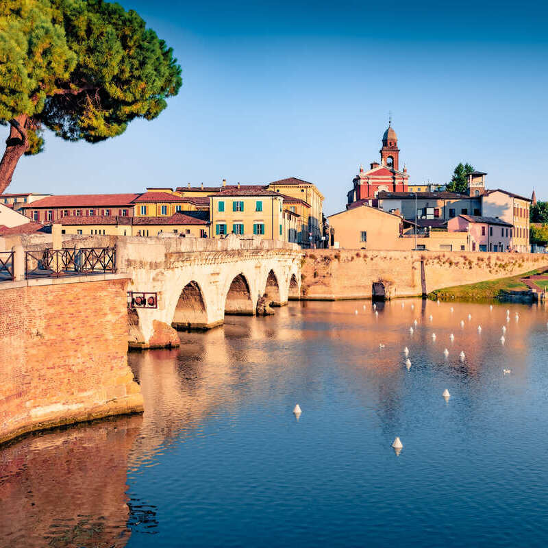 Old Town Rimini Seen From Across A River, Italy, Southern Europe