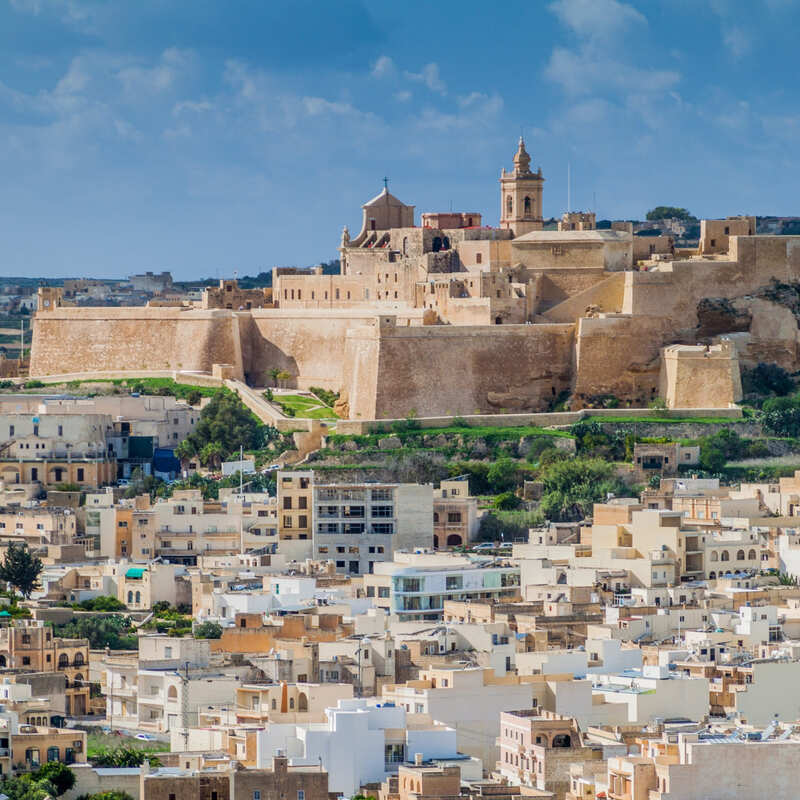 Panoramic View Of Victoria, Also Called Rabat, The Capital City Of The Island Of Gozo, Malta, Mediterranean Europe