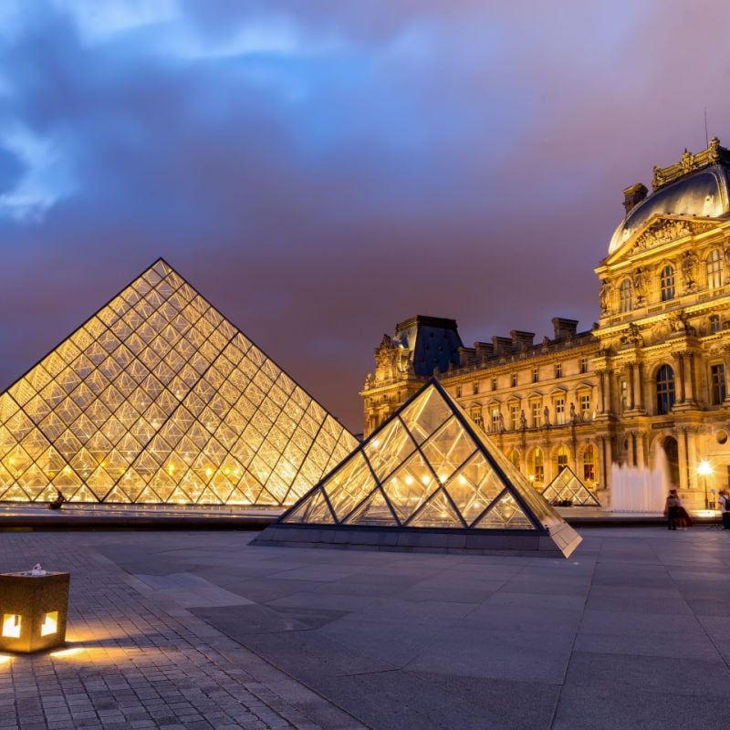 The pyramid domes at the Lourve, Paris, France.