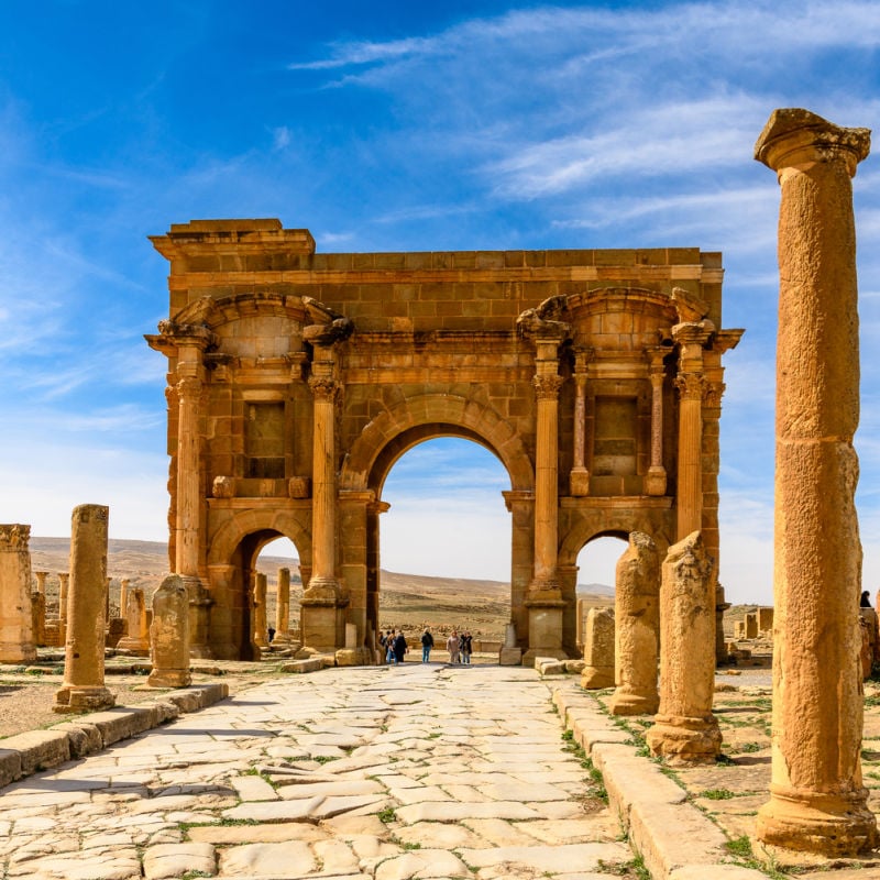 Trajan's Arch In Timgad, An Archeological Zone In Algeria, North Africa