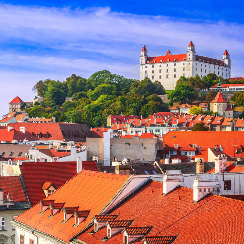 View Of The Terracotta Roofs Of Bratislava Old Town, Slovakia, Central Europe