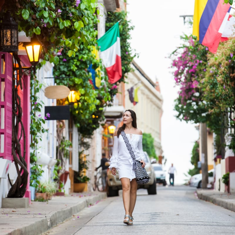 Woman Walking Down the Street in Cartagena