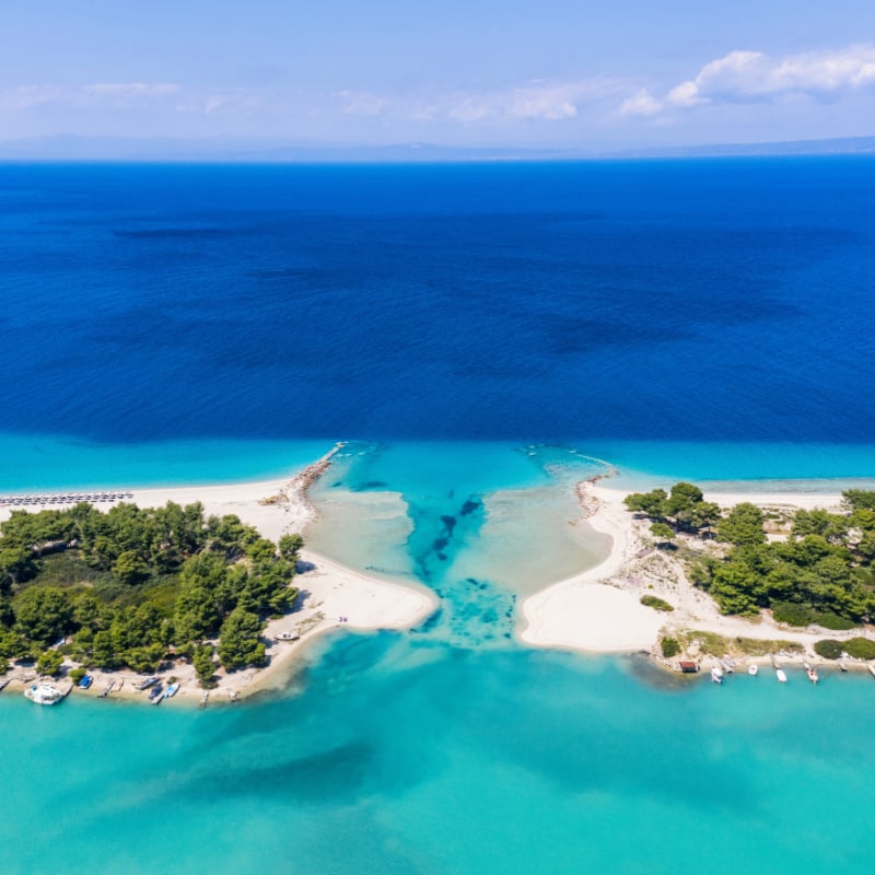 Aerial drone view of Port Glarokavos, Halkidiki, Greece