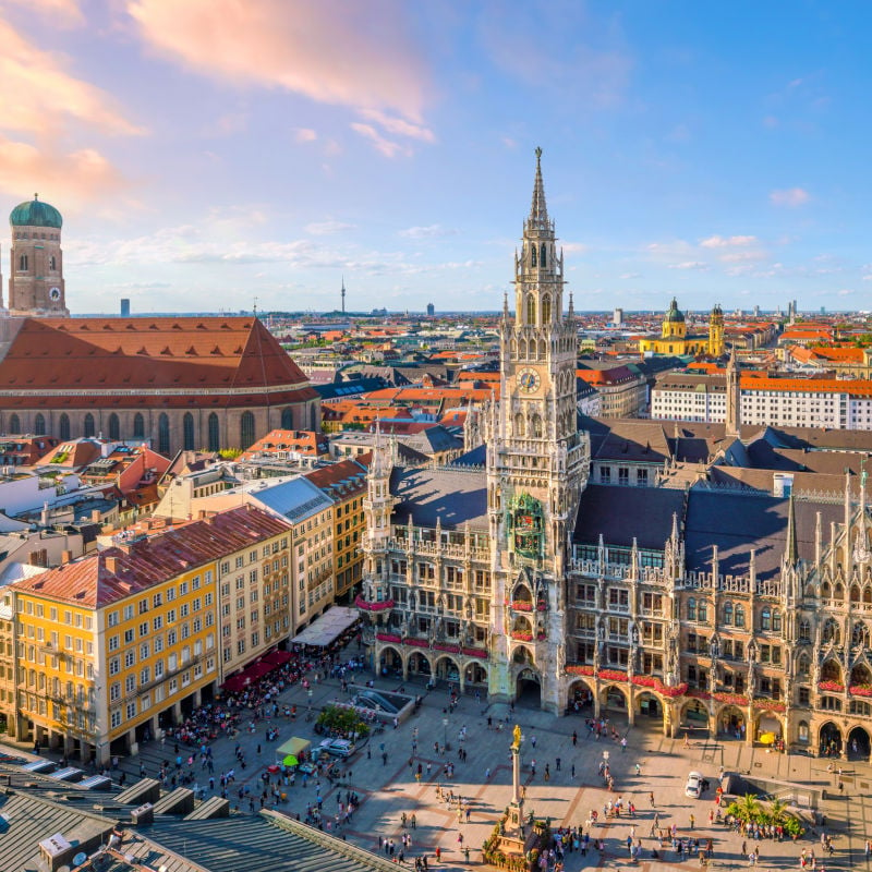 Aerial view of a plaza in Munich, Germany