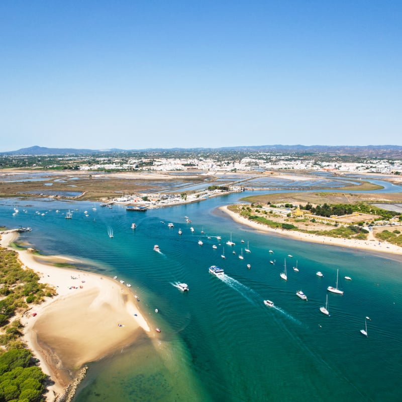 Blue water canals of natural park of Ria Formosa