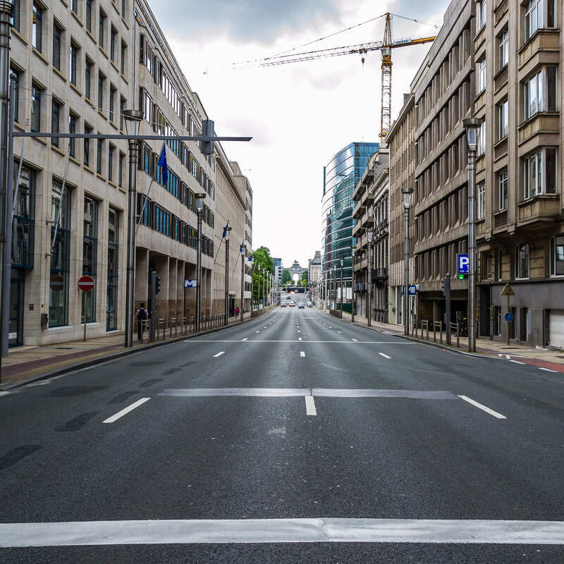 Modern Street In Brussels, Belgium, Central Europe