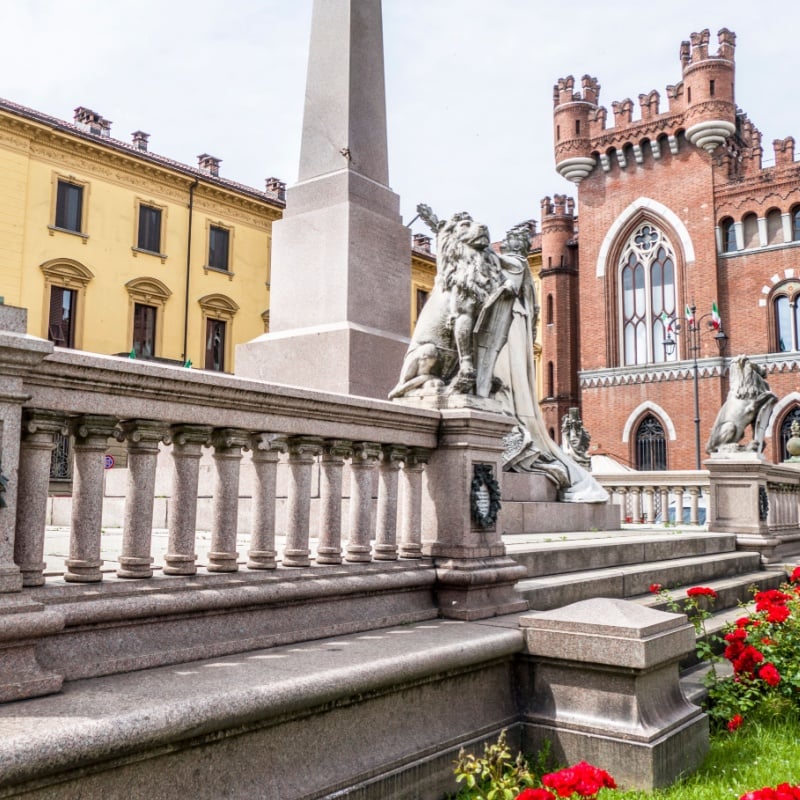 Roma square in Asti with a beautiful palace