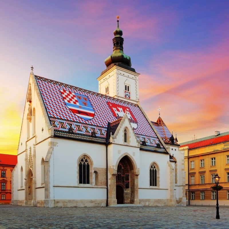 St Mark's Church In The Upper Town Of Zagreb Seen At Sunset, Croatia, Central Eastern Europe