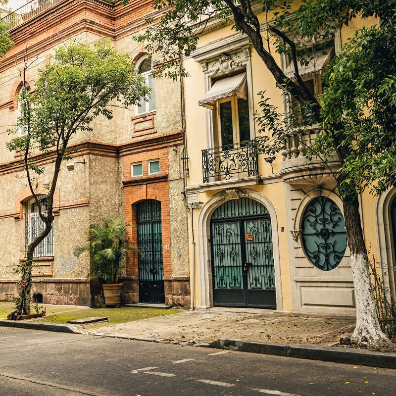 Traditional Row Of Buildings In Mexico City, Mexico, Latin America