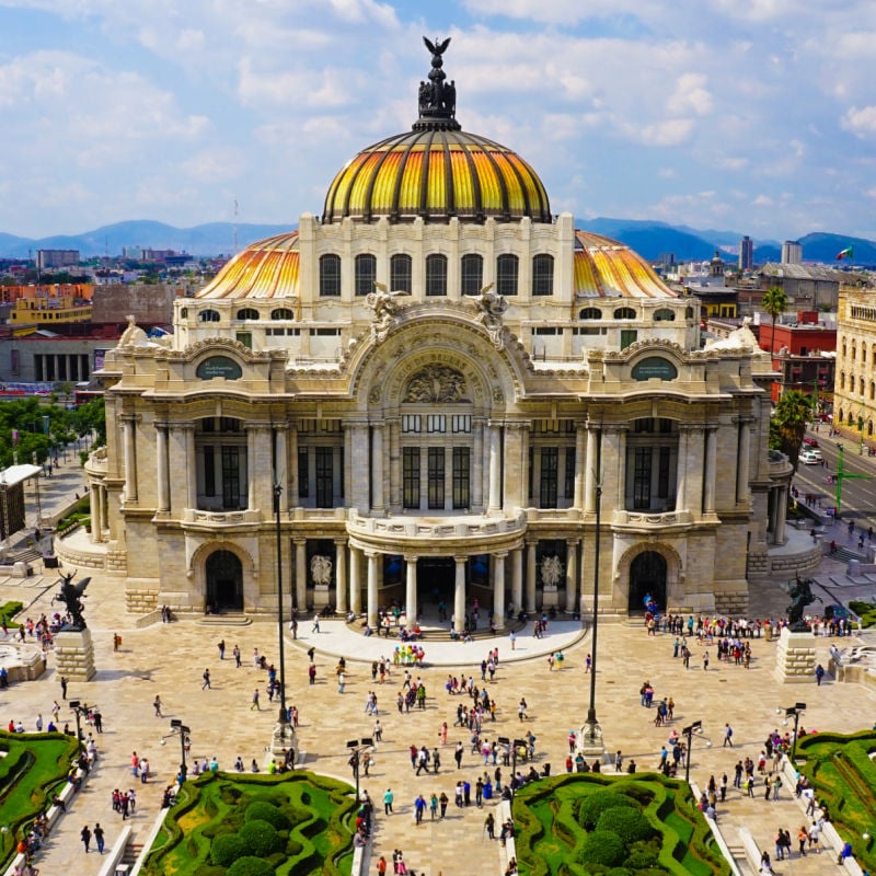 palacio de bellas artes in mexico city shot from above