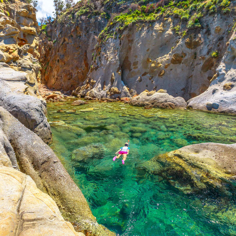 A Tourist Snorkeling In The Mediterranean Sea In Elba, Italy, Southern Europe.jpg