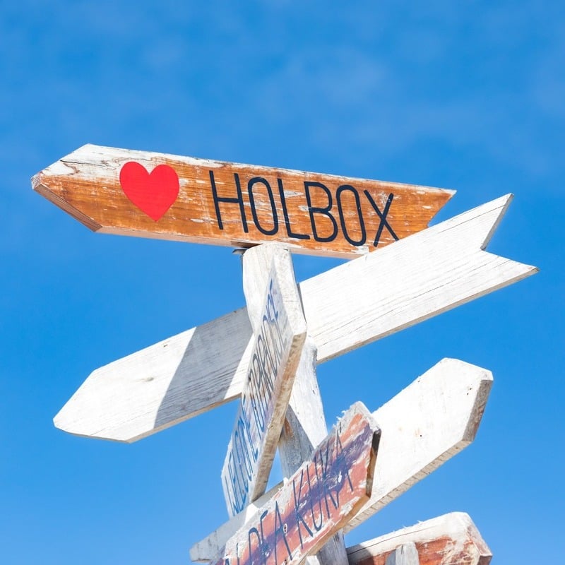 Beach Sign Pointing To Isla Holbox, Quintana Roo, Mexico