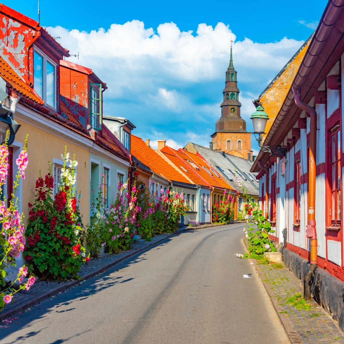 Charming vibrant street in Ystad, Sweden