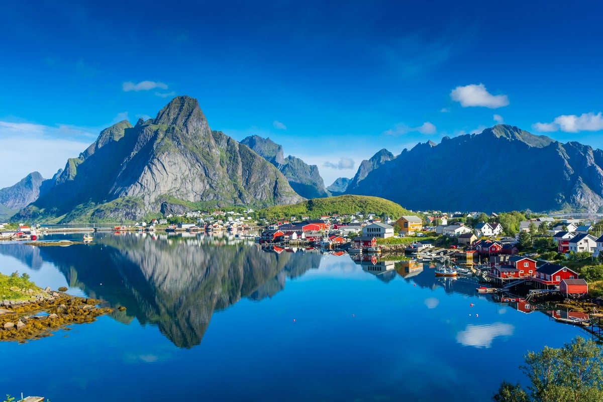 Picturesque View Of A Scenic Village In Lofoten, Norway, Scandinavia, Northern Europe