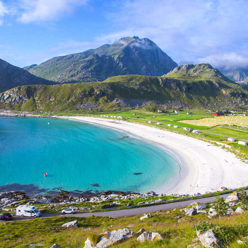 Scenic Haukland Beach In Norway, Lofoten, Scandinavia, Northern Europe