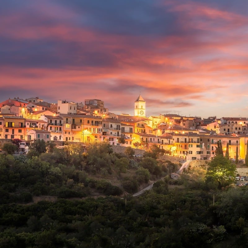 Village Of Capoliveri In Elba Seen At Dusk, Italy, Southern Europe