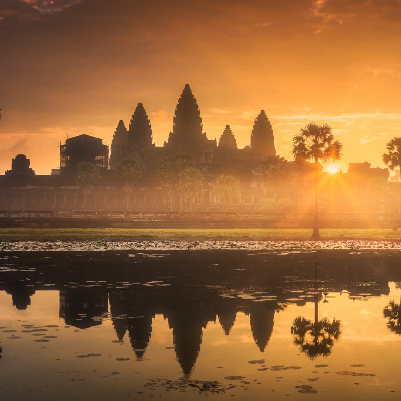 sunrise over the angkor wat temple complex in siem reap cambodia