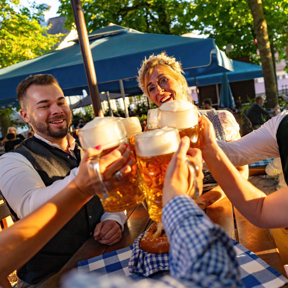 Group toasting beers at Oktoberfest event